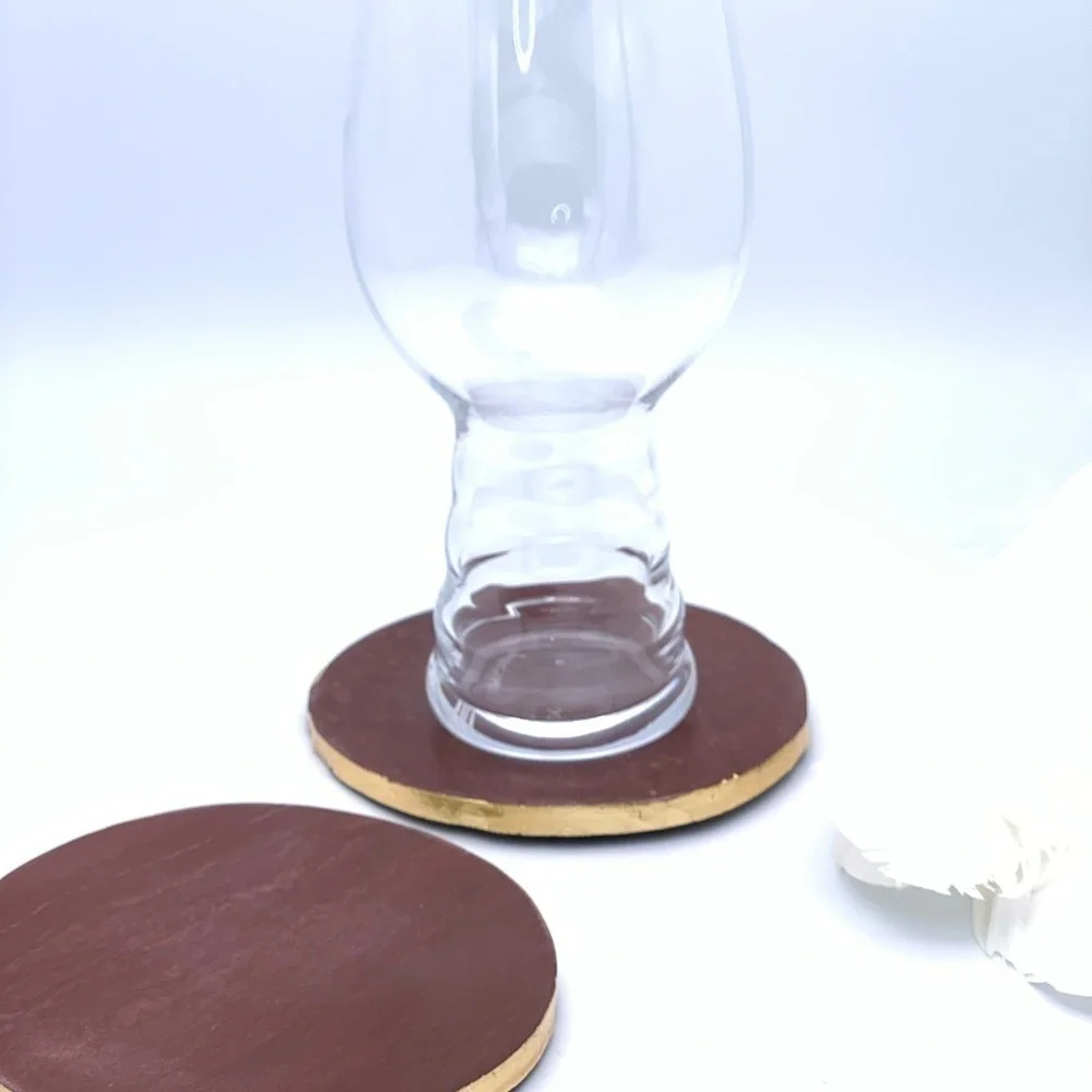 Brown Aventurine Coasters w/ Gold Edge - Set of 2